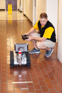 Falkner works with detector mounted to robot.