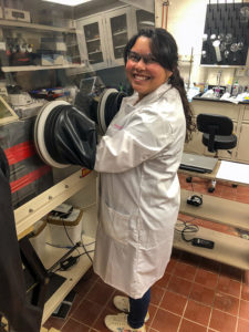 Photo of Ramirez in the nuclear forensics laboratory
